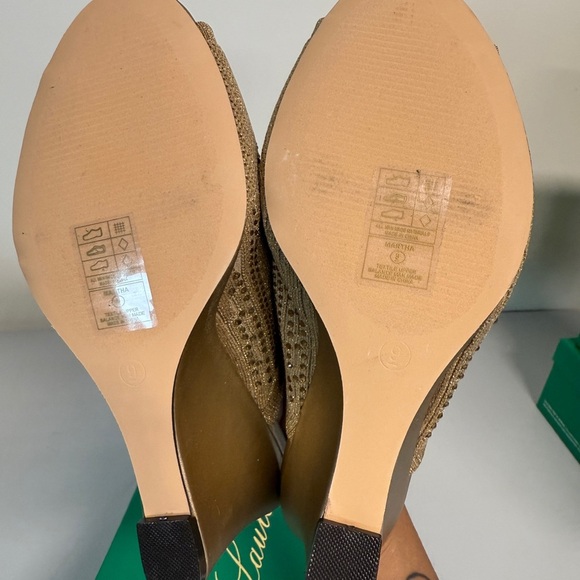 Lauren Lorraine Shoes Womens Size 9 Gold Martha Wedge Heels Sparkle Slide - Picture 6 of 8